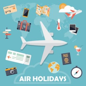Flat design icons, air holidays background